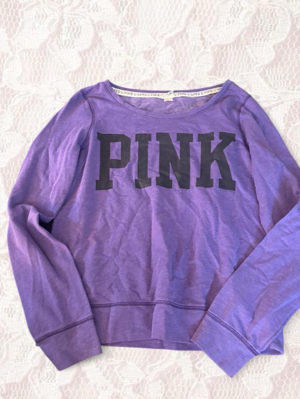 PINK Victoria's Secret Purple Pullover Sweatshirt with Black Logo
